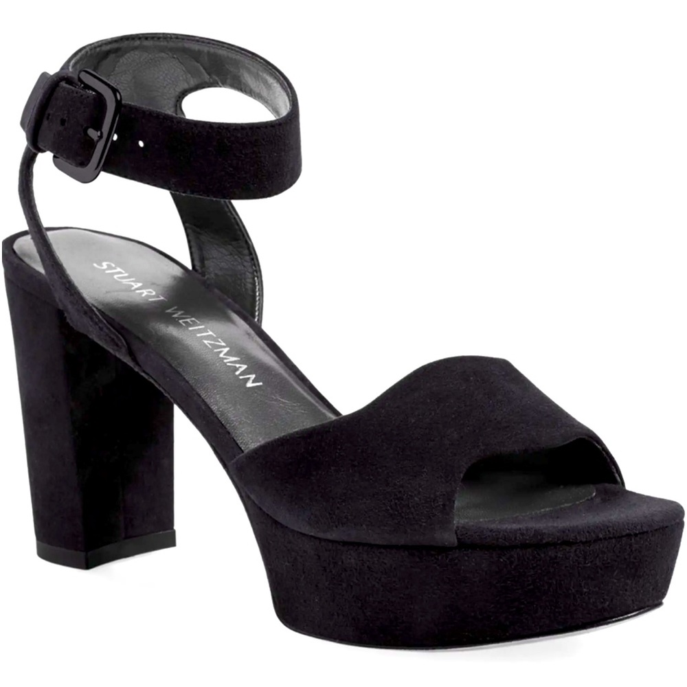 Stuart Weitzman RealDeal platform sandal in black suede -Size 6.5